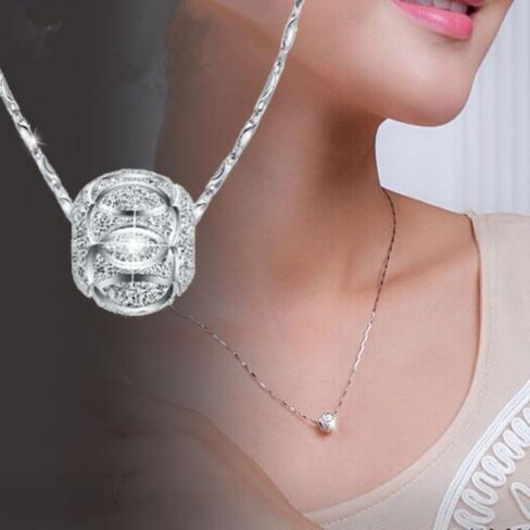 925 Rotating Bead Pendant Necklace for Women: Dainty Minimalist Chain with Silvery Tone, Hypoallergenic Coquette Jewelry for Daily Wear or Gifting in Saudi Arabia