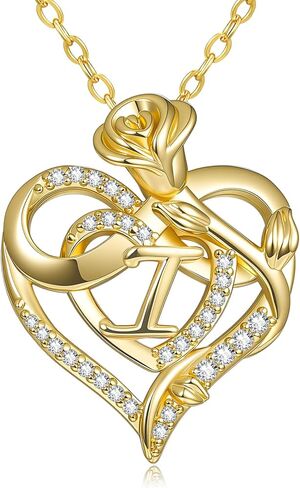 14k Gold Heart Initial Necklaces for Women, Dainty Letter Pendant Chain Necklace, Letter A to Z Initial Jewelry, Anniversary Birthday Gifts for Her Wife Mom Daughter in Saudi Arabia