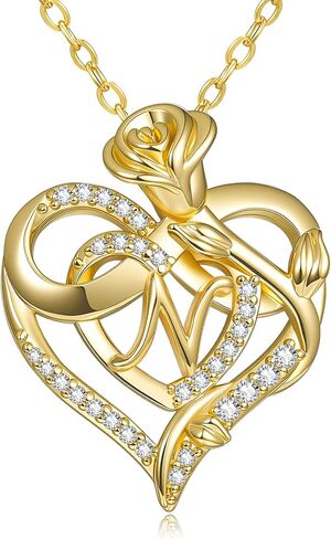 14k Gold Heart Initial Necklaces for Women, Dainty Letter Pendant Chain Necklace, Letter A to Z Initial Jewelry, Anniversary Birthday Gifts for Her Wife Mom Daughter in Saudi Arabia