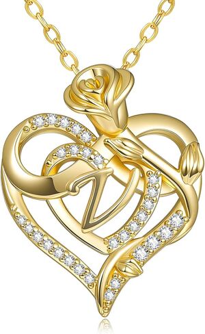 14k Gold Heart Initial Necklaces for Women, Dainty Letter Pendant Chain Necklace, Letter A to Z Initial Jewelry, Anniversary Birthday Gifts for Her Wife Mom Daughter in Saudi Arabia