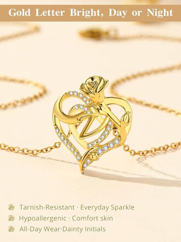 14k Gold Heart Initial Necklaces for Women, Dainty Letter Pendant Chain Necklace, Letter A to Z Initial Jewelry, Anniversary Birthday Gifts for Her Wife Mom Daughter in Saudi Arabia