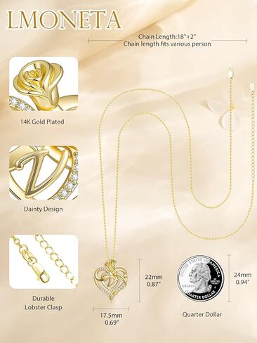 14k Gold Heart Initial Necklaces for Women, Dainty Letter Pendant Chain Necklace, Letter A to Z Initial Jewelry, Anniversary Birthday Gifts for Her Wife Mom Daughter in Saudi Arabia