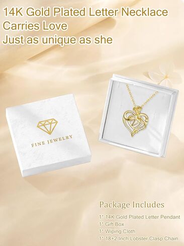 14k Gold Heart Initial Necklaces for Women, Dainty Letter Pendant Chain Necklace, Letter A to Z Initial Jewelry, Anniversary Birthday Gifts for Her Wife Mom Daughter in Saudi Arabia