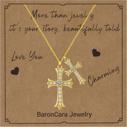 2 pcs Cross Necklace for Women, Gold/Sterling Silver Plated Dainty Cross Pendant Necklace, Adjustable Chain, Trendy Gold Jewelry Gift for Women and Men in Saudi Arabia