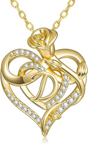 14k Gold Heart Initial Necklaces for Women, Dainty Letter Pendant Chain Necklace, Letter A to Z Initial Jewelry, Anniversary Birthday Gifts for Her Wife Mom Daughter in Saudi Arabia