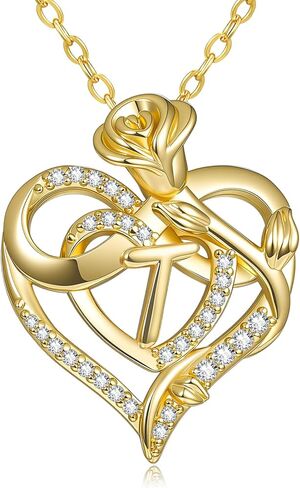 14k Gold Heart Initial Necklaces for Women, Dainty Letter Pendant Chain Necklace, Letter A to Z Initial Jewelry, Anniversary Birthday Gifts for Her Wife Mom Daughter in Saudi Arabia