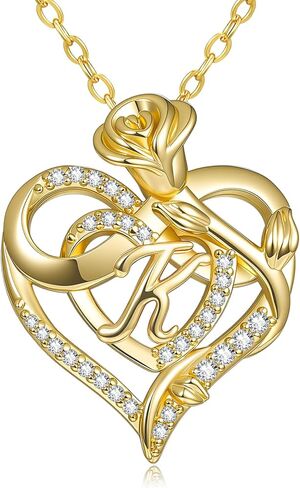 14k Gold Heart Initial Necklaces for Women, Dainty Letter Pendant Chain Necklace, Letter A to Z Initial Jewelry, Anniversary Birthday Gifts for Her Wife Mom Daughter in Saudi Arabia