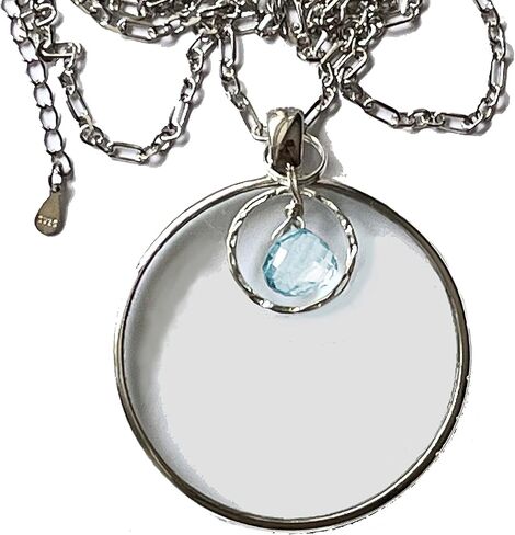 Magnifying Glass Necklace, Sterling Silver with Aquamarine or Amethyst Crystal, La Loupe Handmade by Wendra in Kuwait
