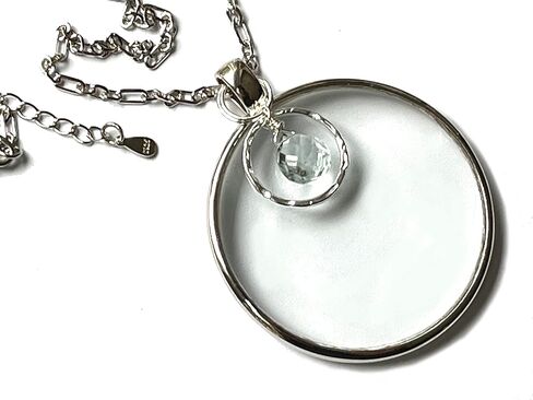 Magnifying Glass Necklace, Sterling Silver with Aquamarine or Amethyst Crystal, La Loupe Handmade by Wendra in Kuwait