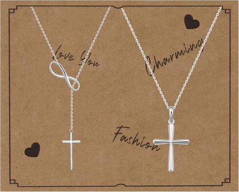 2 pcs Cross Necklace for Women, Gold/Sterling Silver Plated Dainty Cross Pendant Necklace, Adjustable Chain, Trendy Gold Jewelry Gift for Women and Men in Saudi Arabia