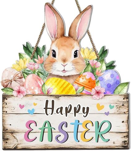 أكاليل عيد الفصح للباب الأمامي، لافتة باب خشبية، زينة على شكل زهرة الأرنب، شماعة حائط على شكل بيضة مع حبل معلق لديكور ساحة المنزل في الأماكن المغلقة والمفتوحة للربيع in Kuwait