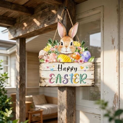 أكاليل عيد الفصح للباب الأمامي، لافتة باب خشبية، زينة على شكل زهرة الأرنب، شماعة حائط على شكل بيضة مع حبل معلق لديكور ساحة المنزل في الأماكن المغلقة والمفتوحة للربيع in Kuwait
