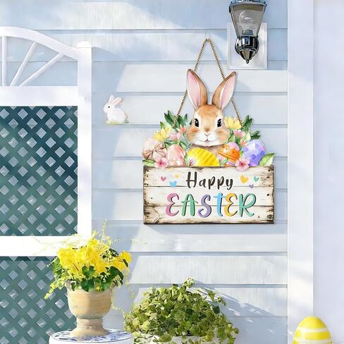 أكاليل عيد الفصح للباب الأمامي، لافتة باب خشبية، زينة على شكل زهرة الأرنب، شماعة حائط على شكل بيضة مع حبل معلق لديكور ساحة المنزل في الأماكن المغلقة والمفتوحة للربيع in Kuwait