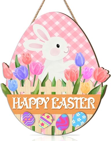 IARTTOP Happy Easter Hanging Decor He is Risen Door Sign Jesus Christian Door Hanger Religious Cross Wooden Sign Easter Blessings Wall Decor for Farmhouse Indoor Porch Christ Gift 11.4x17.8Inch in Kuwait