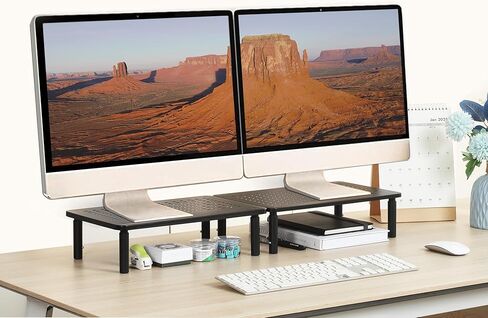 Monitor Stand for Desk - 2 Pack Monitor Riser ,Adjustable Laptop Riser,Desk Organizer Desktop Printer Laptop Storage Shelf,Mesh Metal Computer Item Stand in Saudi Arabia