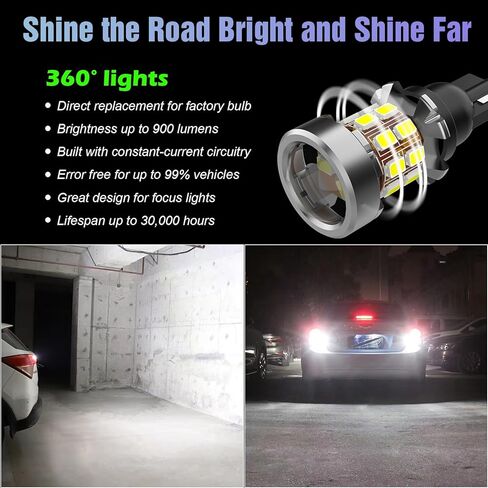 T15 921 W16W LED Bulb for Backup Reverse Lights with Automotive-grade 3020 High-power Chipsets Error Free T15 906 922 921 W16W Bulbs, 6000K Xenon White 500% Super Bright, Pack of 2 in Kuwait