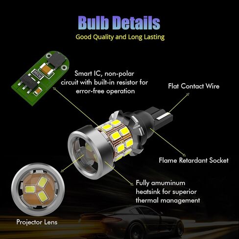 T15 921 W16W LED Bulb for Backup Reverse Lights with Automotive-grade 3020 High-power Chipsets Error Free T15 906 922 921 W16W Bulbs, 6000K Xenon White 500% Super Bright, Pack of 2 in Kuwait