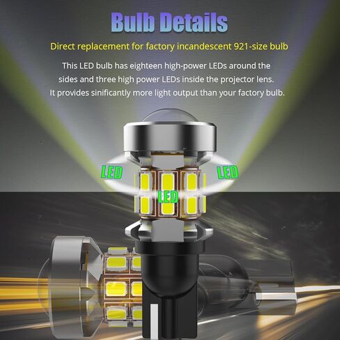 T15 921 W16W LED Bulb for Backup Reverse Lights with Automotive-grade 3020 High-power Chipsets Error Free T15 906 922 921 W16W Bulbs, 6000K Xenon White 500% Super Bright, Pack of 2 in Kuwait