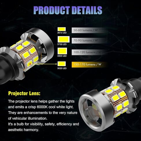 T15 921 W16W LED Bulb for Backup Reverse Lights with Automotive-grade 3020 High-power Chipsets Error Free T15 906 922 921 W16W Bulbs, 6000K Xenon White 500% Super Bright, Pack of 2 in Kuwait