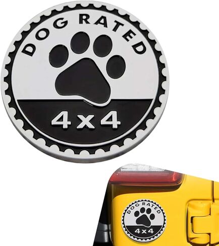 Dogs Badge Rated Car Emblem, 4 x 4 Dog Car Badge Emblem, 3D Metal Round Doggy Paw Print Auto Badges Emblems Decal, Compatible with Jeep Wrangler Truck Vehicle SUV, Auto Exterior Decoration in Saudi Arabia