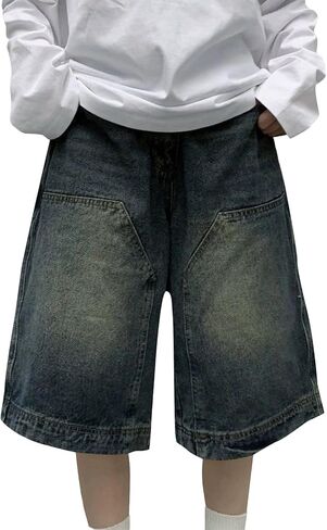 شورت جينز فضفاض للنساء Y2k منخفض الارتفاع وواسع الساق قصير من قماش الدنيم Jorts جينز صيفي فضفاض مع جيوب in Kuwait