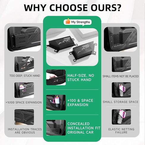 HOCHO مناسب لجيوب تخزين الأبواب الأمامية من برونكو، تصميم أصلي من الألومنيوم بنصف حجم أكثر ملاءمة، تركيب إطار مخفي أكثر ملاءمة، مناسب لملحقات Ford Bronco 2021-2026 2/4 أبواب in Kuwait