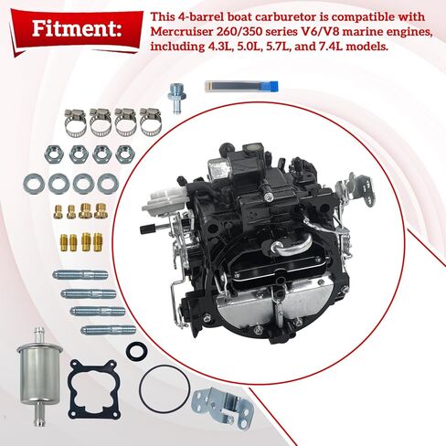 4 Barrel Marine Carburetor Compatible with Rochester Quadrajet Mercruiser 260 350 Engine, Replaces 17080561, 1347-6492A1, 1347-7362A1, 1347-8292A4, 1347-9662A4 in Kuwait