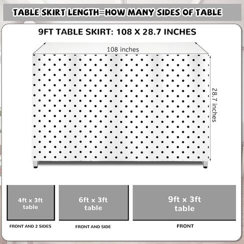 9FT Polka Dots Table Skirt for Teacher Desk Velvetlike Rectangular Teacher Desk Skirt for Classroom Office Cabinet Decorations Back to School Supplies (Black White Polka Dots, 108" x 29") in Saudi Arabia