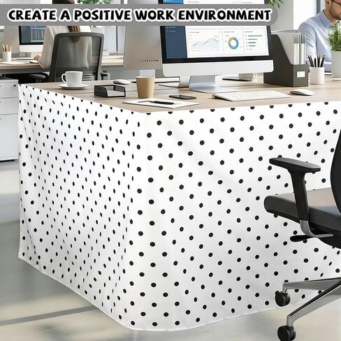 9FT Polka Dots Table Skirt for Teacher Desk Velvetlike Rectangular Teacher Desk Skirt for Classroom Office Cabinet Decorations Back to School Supplies (Black White Polka Dots, 108" x 29") in Saudi Arabia