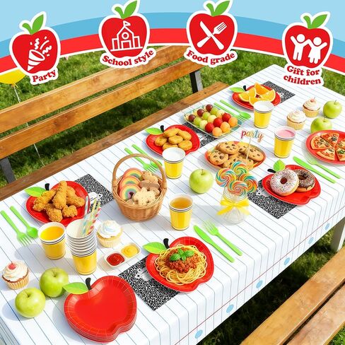 BORAMDO 202 قطعة من ديكورات حفلات العودة إلى المدرسة، تتضمن لوازم حفلات اليوم الأول من المدرسة أطباق ومناديل وأكواب وأدوات مائدة ومفارش طاولة ولافتة وبالونات لاحتفالات رياض الأطفال في الفصل الدراسي in Kuwait