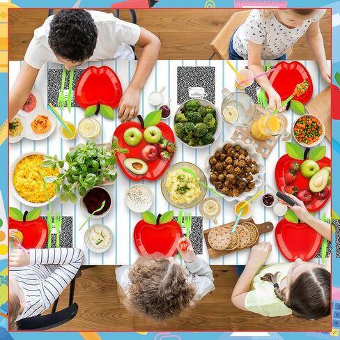 BORAMDO 202 قطعة من ديكورات حفلات العودة إلى المدرسة، تتضمن لوازم حفلات اليوم الأول من المدرسة أطباق ومناديل وأكواب وأدوات مائدة ومفارش طاولة ولافتة وبالونات لاحتفالات رياض الأطفال في الفصل الدراسي in Kuwait