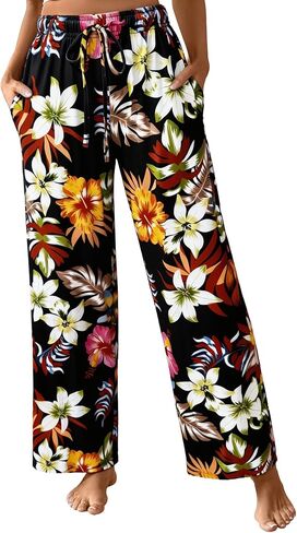 X-Image Comfy Casual Plaid Pajama Pants for Women Drawstring Palazzo Lounge Sleepwear Bottoms with Pockets in Saudi Arabia