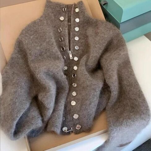 Knitted Cardigans for Women Fluffy Sweater Double Breasted Coat with Zipper Old Money Tops Trendy Clothes in Saudi Arabia