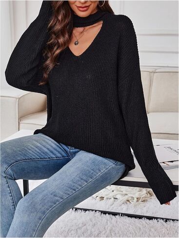 GORGLITTER Women's Cut Out Oversized Lighweight Sweater V Neck Long Sleeve Sexy Trendy 2025 Fall Pullover Tops in Saudi Arabia