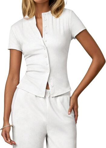 Women Y2k Button Down Sweater Short Sleeve Crew Neck Knit Shirts Summer Going Out Cropped Button Up Cardigan in Kuwait