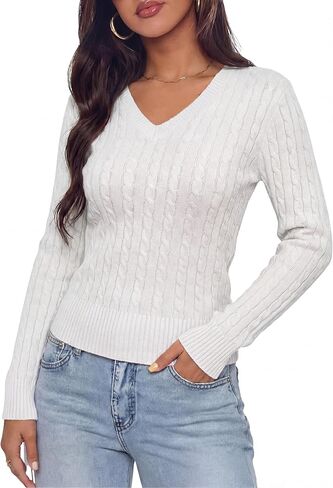 2026 Women V Neck Cable Knit Sweaters Preppy Vintage Grandpa Aesthetic Pullover Tops Fashion Y2k Grunge Outfits in Kuwait