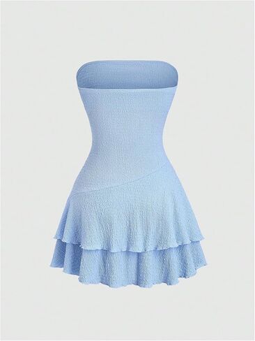 Floerns Women's Textured Layered Strapless Dress Ruched A Line Mini Tube Dresses in Saudi Arabia