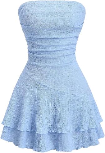 Floerns Women's Textured Layered Strapless Dress Ruched A Line Mini Tube Dresses in Saudi Arabia