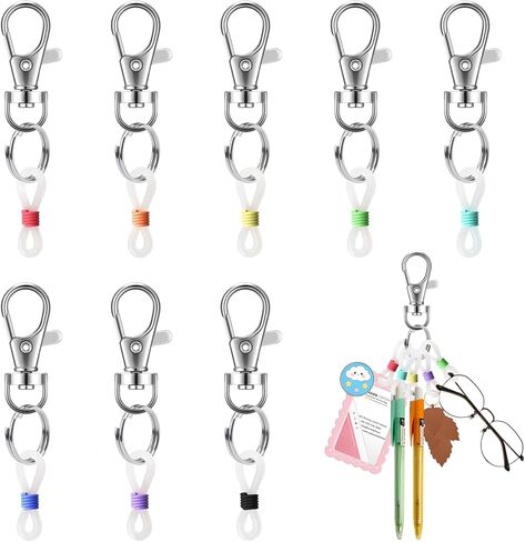 8PCS Retractable Pen Holder for Lanyard Assorted Colors Badge Reel Accessories, Mini Pen Clips with Colorful Silicone Rings and Lobster Clasps, Attachment for Nurse Teacher Student Daily Use in Kuwait
