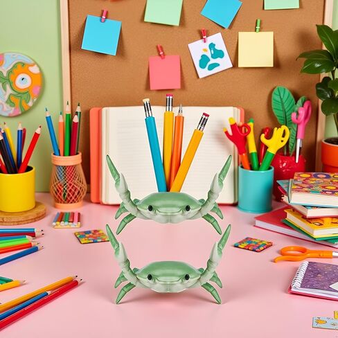 2Pcs Green Creative Crab Pen Holder Weightlifting Crabs Pen Stand Storage Rack, Pencil Holders Desk Supplies Holders and Dispensers, Desk Accessories and Workspace Organizer in Kuwait