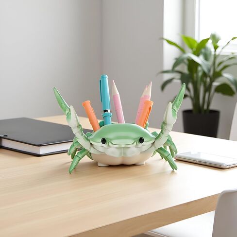 2Pcs Green Creative Crab Pen Holder Weightlifting Crabs Pen Stand Storage Rack, Pencil Holders Desk Supplies Holders and Dispensers, Desk Accessories and Workspace Organizer in Kuwait