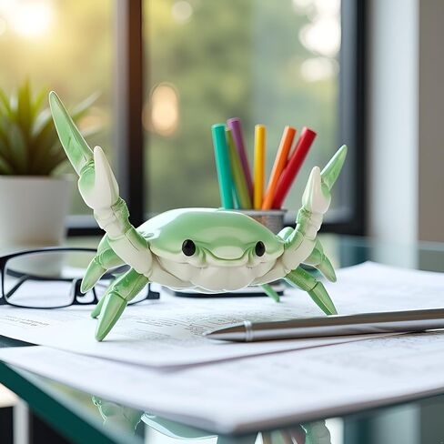 2Pcs Green Creative Crab Pen Holder Weightlifting Crabs Pen Stand Storage Rack, Pencil Holders Desk Supplies Holders and Dispensers, Desk Accessories and Workspace Organizer in Kuwait