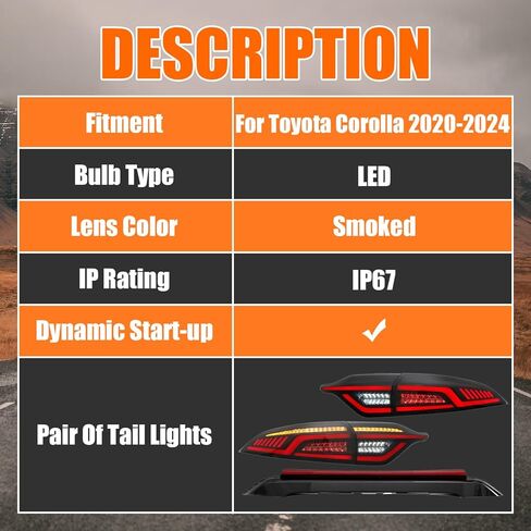 مصابيح خلفية LED لسيارة Toyota Corolla 2020-2024 مجموعة الضوء الخلفي مع ضوء الباب الخلفي/بدء الرسوم المتحركة/مصباح خلفي لإشارة الدوران المتسلسل (مدخن) in Kuwait