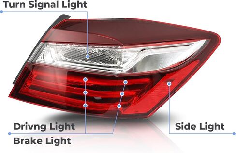 مجموعة مصابيح الذيل مناسبة لسيارة Honda Accord 2016 2017، مصباح فرامل خلفي يمين خارجي خلفي بديل للضوء جانب الركاب #HO2805108 (بدون مصابيح ومقبس) in Kuwait