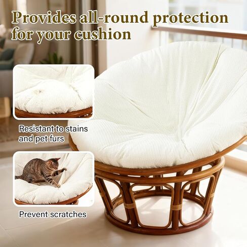 غطاء وسادة كرسي باباسان، غطاء من الصوف الناعم المخملي مقاس 55 بوصة × 55 بوصة فقط، قابل للإزالة والغسل في الغسالة بتصميم قابل للتعديل (أبيض) in Kuwait