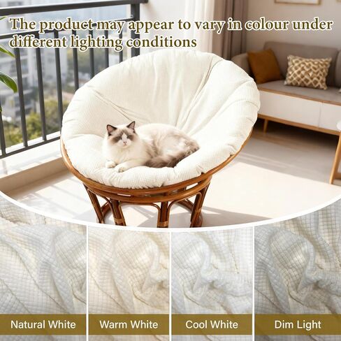 غطاء وسادة كرسي باباسان، غطاء من الصوف الناعم المخملي مقاس 55 بوصة × 55 بوصة فقط، قابل للإزالة والغسل في الغسالة بتصميم قابل للتعديل (أبيض) in Kuwait