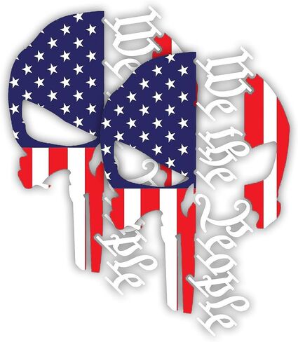 eDesign We The People Skull USA Flag الفينيل ملصق مائي - 4 بوصات - ملصق الدستور الأمريكي الوطني لسيارة شاحنة SUV Van Window Bumper بهلوان الكمبيوتر المحمول وأي سطح أملس 2 حزمة in Saudi Arabia