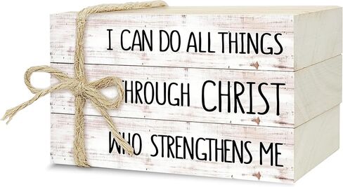 Decorative Books for Home Decor, Wood Book Stack for Table Decor, I Can Do All Things Through Christ Who Strengthens Me Decor Books for Office Shelf, Christian Farmhouse Stacked Books Decor (L23) in Kuwait