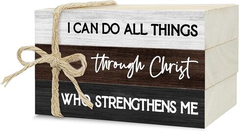 Decorative Books for Home Decor, Wood Book Stack for Table Decor, I Can Do All Things Through Christ Who Strengthens Me Decor Books for Office Shelf, Christian Farmhouse Stacked Books Decor (L23) in Kuwait