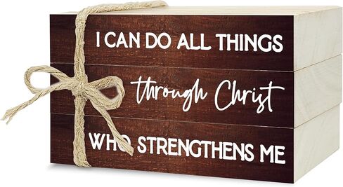 Decorative Books for Home Decor, Wood Book Stack for Table Decor, I Can Do All Things Through Christ Who Strengthens Me Decor Books for Office Shelf, Christian Farmhouse Stacked Books Decor (L23) in Kuwait